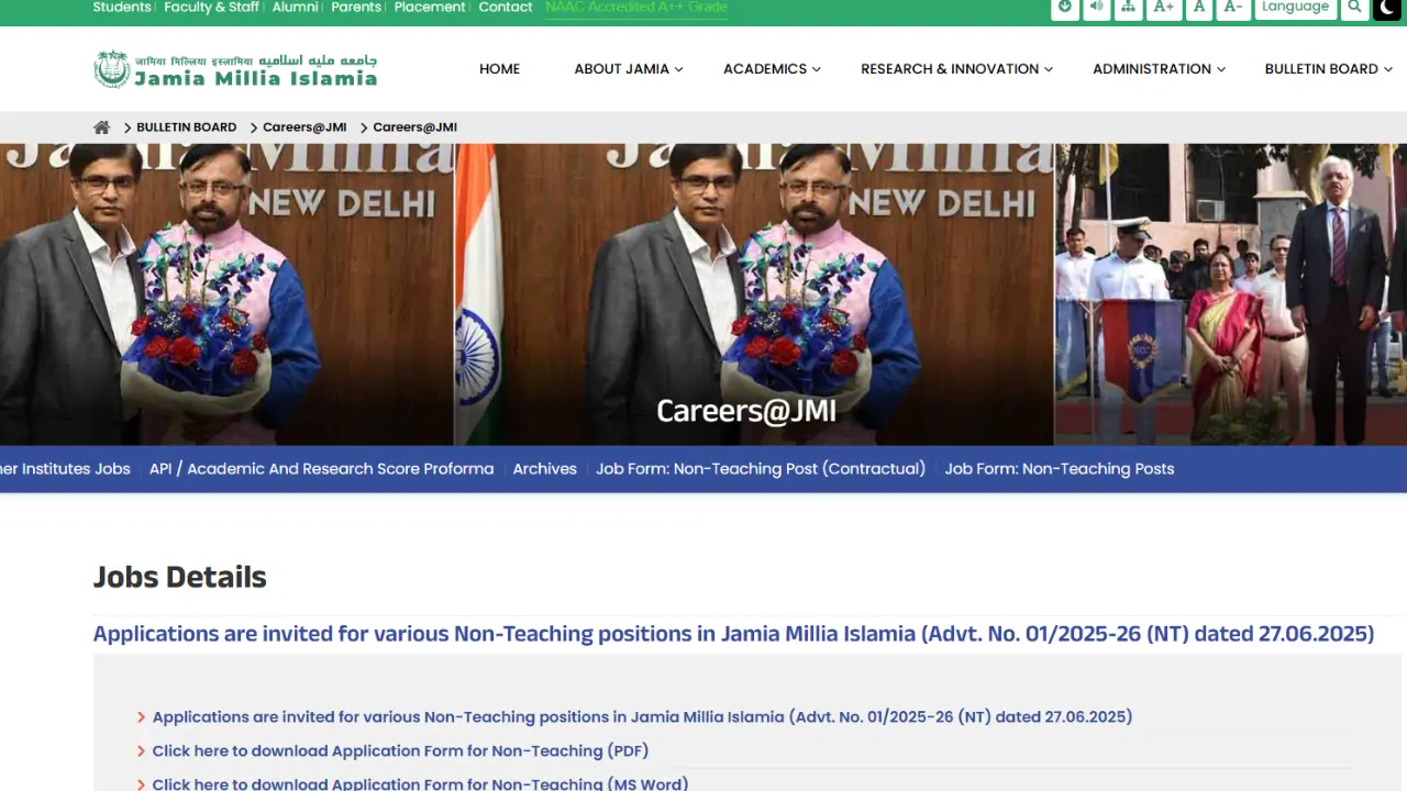 Delhi Jamia Millia Islamia University Non Teaching Recruitment 2025