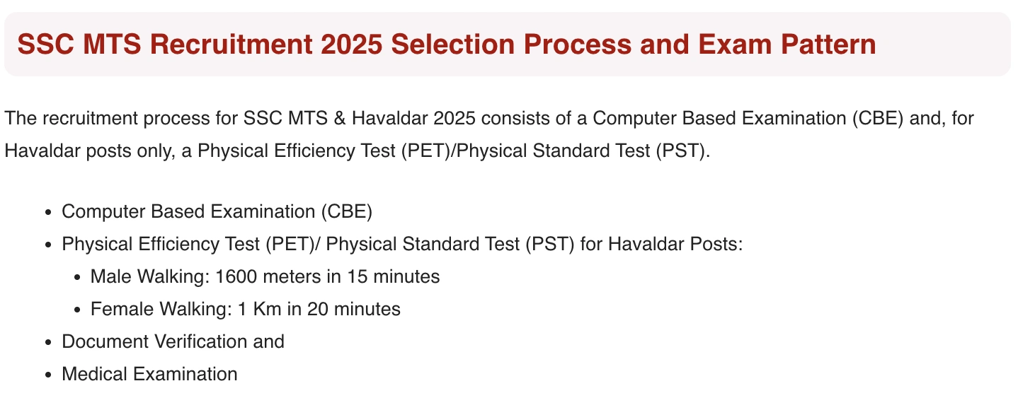 Ssc Mts Recruitment 2025 Selection Process Exam Pattern